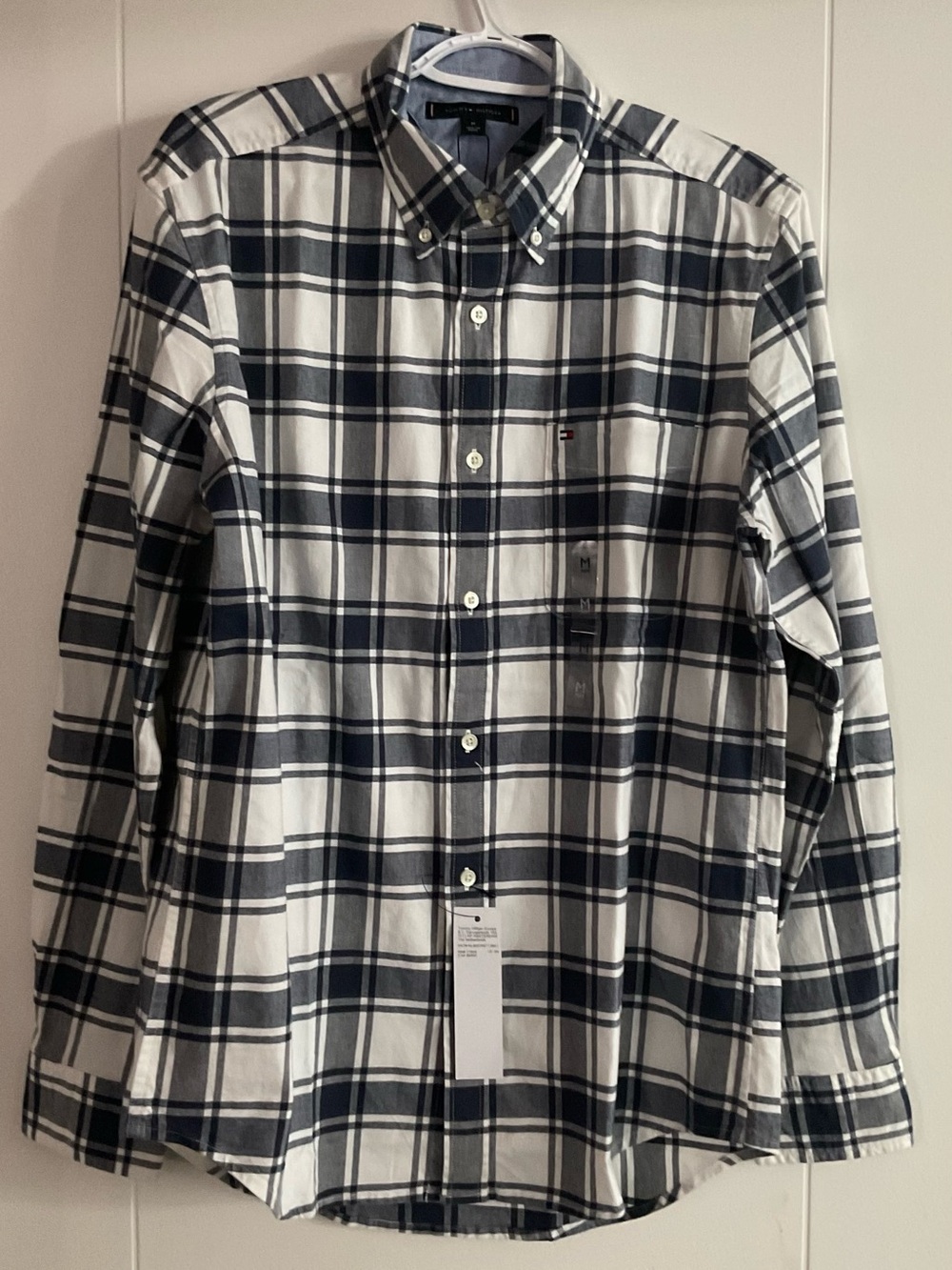 Tommy Hilfiger Men’s White and Navy Plaid Button-Down Shirt